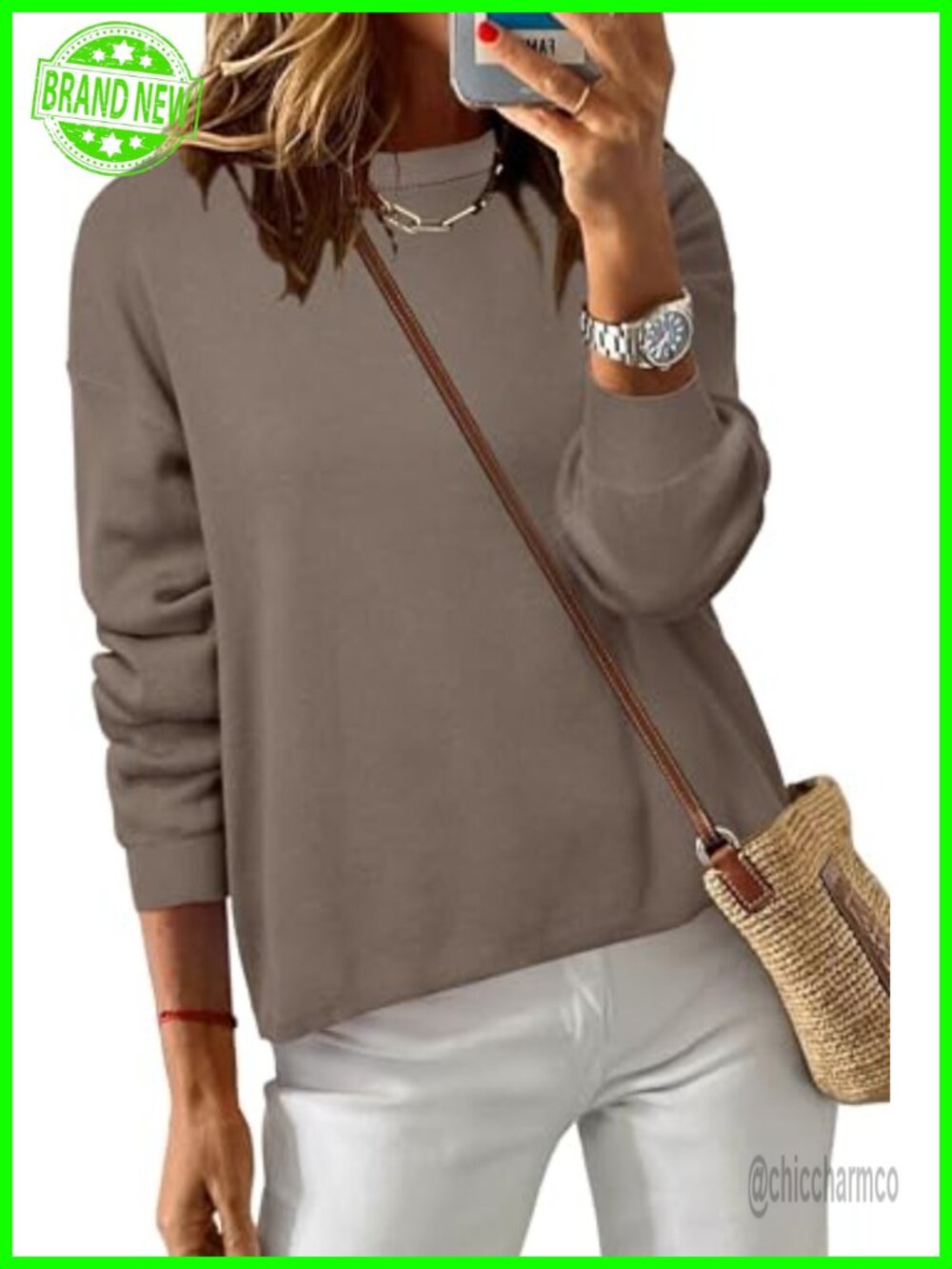 Women's 100% Cotton Relaxed Fit Crew Neck Pullover Sweater Soft Cozy